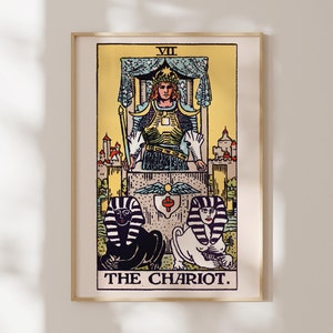 Tarotprint: VII The Chariot (Premium Giclée Art Print of Vintage Tarot Card) antieke spirituele muurkunst / woondecoratie beschikbaar ingelijst