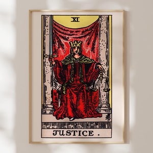 Tarotprint: XI Justice (premium gicléekunstafdruk van vintage tarotkaart) antieke spirituele muurkunst / woondecoratie beschikbaar ingelijst