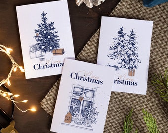 Luxe kerstkaartenset: vrolijk kerstfeest (luxe wenskaarten met schattige illustraties)