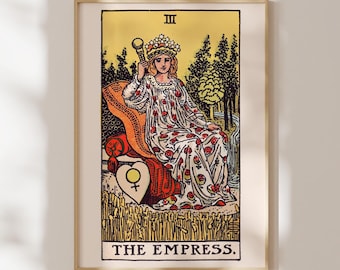 III Lámina de la carta del Tarot La Emperatriz / Pamela Colman Smith / Lámina de arte Rider Waite / Arte mural espiritual vintage, enmarcado o sin enmarcar