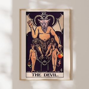 Lámina de la carta del Tarot XV El Diablo / Pamela Colman Smith / Lámina de arte Rider Waite / Arte mural espiritual vintage, enmarcado o sin enmarcar
