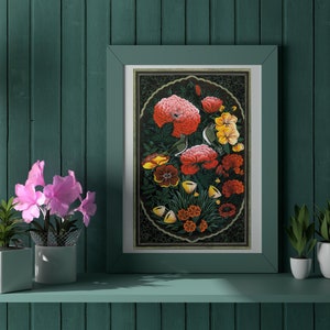 Gol-o-Morgh (Flower & Bird) Traditional Persian / Islamic Tazhib Art - A4 A3 A2 Rare Hi-Res Giclée Print, also available Framed