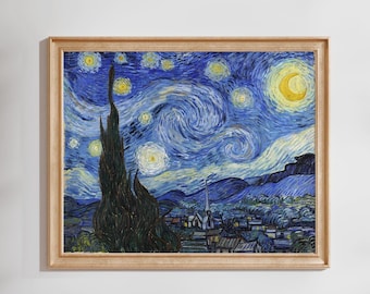 Vincent van Gogh ‘Starry Night’ Print | Night Landscape Fine Art Print | Celestial Blue Wall Art, Framed or Unframed