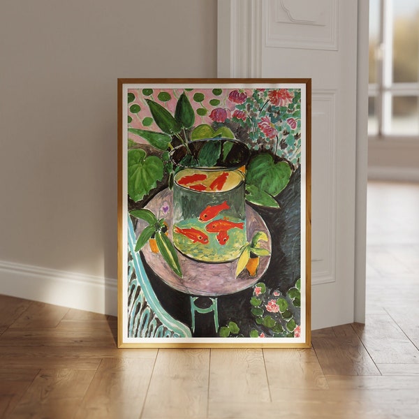 Henri Matisse Print: Goldfish (Premium Giclée Art Print of Modern Green Nature Fish Bowl Painting) Wall Art / Home Decor available Framed