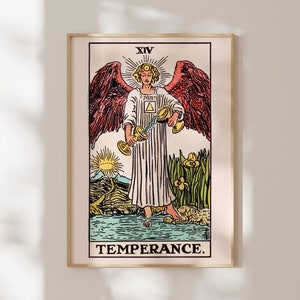 Stampa dei tarocchi: XIV Temperanza (stampa artistica Giclée di alta qualità di carte dei tarocchi d'epoca) Arte murale spirituale antica / Decorazione per la casa disponibile con cornice