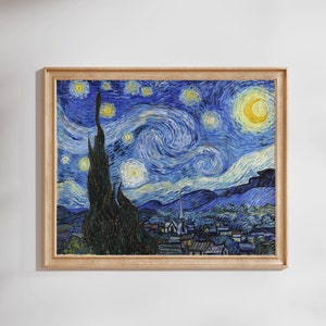 Vincent Van Gogh Druck: Sternennacht (Premium Giclée Kunstdruck von klassischem blauer Himmel Gemälde) Wandkunst / Wohnkultur mit oder ohne Rahmen verfügbar