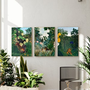 Henri Rousseau: Set of 3 Jungle Prints (Premium Giclée Art Print of Green Botanical Painting) Animal Wall Art / Home Decor available Framed