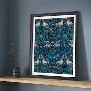William Morris Druck: Vögel (Giclée Kunstdruck von Stoff / Textile Pattern Art) Blaue Wand Kunst / Wohnkultur mit oder ohne Rahmen erhältlich