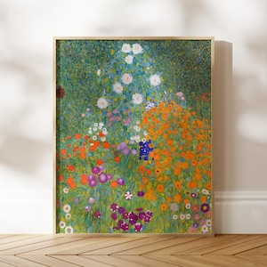 Gustav Klimt 'Bloementuin'-print | Art nouveau-giclée fine-art print poster | Bloemenmuurkunst, ingelijst of niet ingelijst