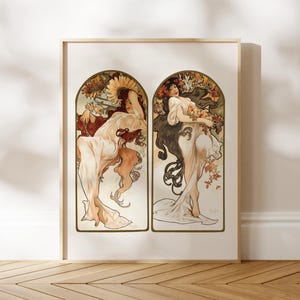 Alphonse Mucha Print: Pory roku, część 1 (Vintage Art Nouveau Premium Giclée Art Print) Antyczne dekoracje ścienne/wystrój wnętrz dostępne w ramce