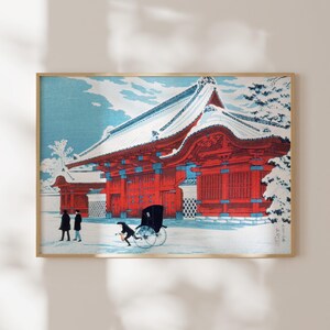 Japanese Art: Red Gate Of Hongo In Snow by Hiroaki Takahashi (Premium Giclée Art Print of Ukiyoe Art) Wall Art / Home Decor available Framed