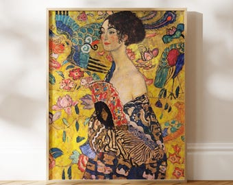 Gustav Klimt Print: Lady With Fan (Premium Giclée Art Print of Classic Art Nouveau Painting) Wall Art / Home Decor available Framed