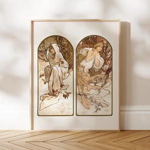 Alphonse Mucha Print: Pory roku, część 2 (Vintage Premium Giclée Art Nouveau Print) Antyczne dekoracje ścienne/wystrój wnętrz dostępne w ramce