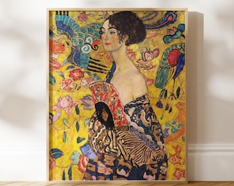 グスタフ・クリムト - 扇を持つ女性、扇を持つ女性 手作りキャンバス