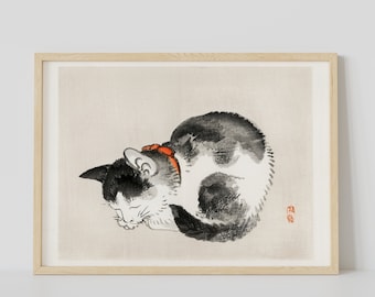 日本美術：眠り猫（プレミアムジクレー版画、かわいい動物の子猫の