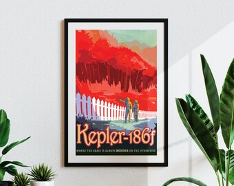 NASA Visiones del Futuro - Kepler-186f (Póster de Turismo Espacial Vintage) Impresión Giclée de Alta Resolución, también disponible enmarcada
