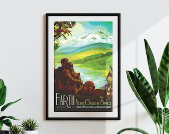 NASA Visiones del futuro - La Tierra (póster vintage de turismo espacial) Impresión artística giclée de alta resolución, también disponible enmarcada