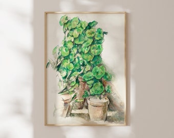 Paul Cézanne Druck: Geranien (Premium Giclée Kunstdruck von Grüner Impressionist, Gemälde) Botanische Wandkunst / Wohndekoration auch mit Rahmen erhältlich
