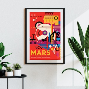NASA Visions Of The Future - Mars (Vintage Space Travel Tourism Poster) Hi-Res Giclée Art Print, also available Framed