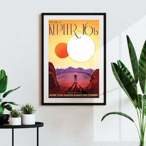 NASA Visions Of The Future - Kepler-16b (póster de turismo de viajes espaciales vintage) Impresión artística Giclée de alta resolución, también disponible enmarcada