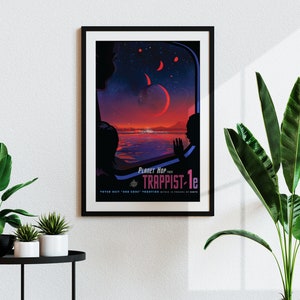 NASA Visions Of The Future - Trappist-1e (Vintage Space Travel Tourism Poster) Hi-Res Giclée Art Print, also available Framed