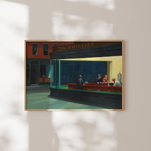 Edward Hopper Druck: Nighthawks (Premium Giclée Kunstdruck moderne amerikanische Malerei) Bar Wandkunst / Wohnkultur gerahmt erhältlich