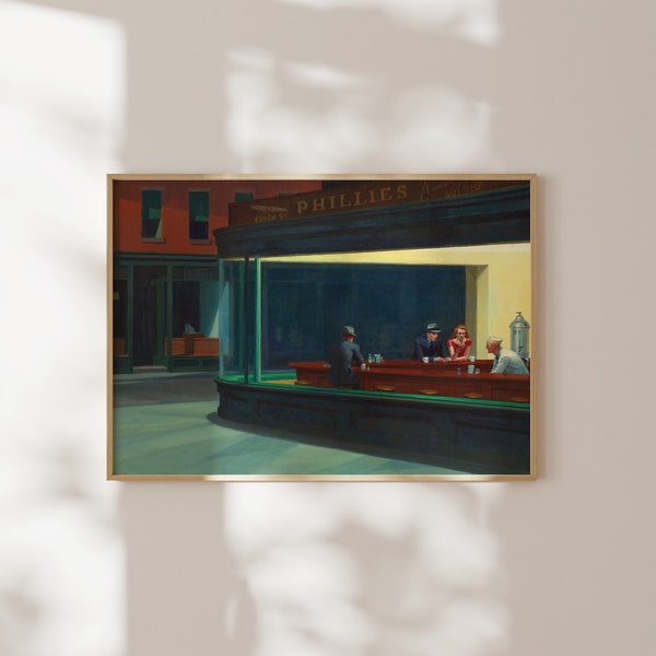 Impresión de Edward Hopper: Nighthawks (Impresión de arte Giclée premium de pintura americana moderna) Bar Wall Art / Decoración del hogar disponible enmarcado