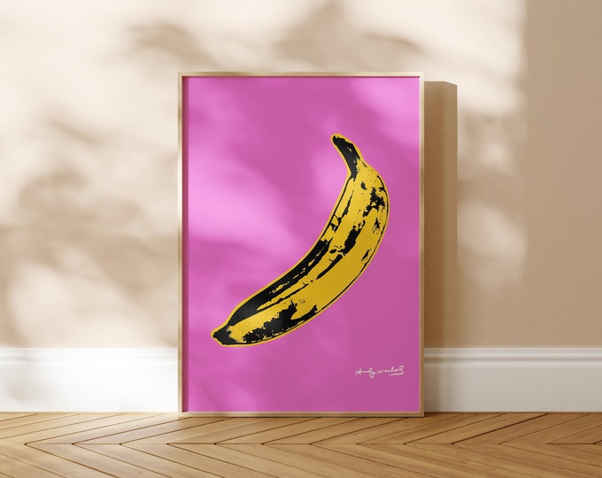 Andy Warhol Print: Banana (Premium Giclée Art Print of Minimalist Pop Art) Modern Wall Art / Pink Home Decor available Framed