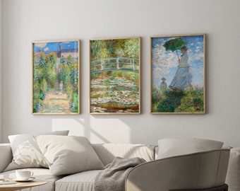 Claude Monet - Set Of 3 Famous Prints (Premium Giclée Art Prints of Classic Nature Paintings) Wall Art / Home Decor available Framed