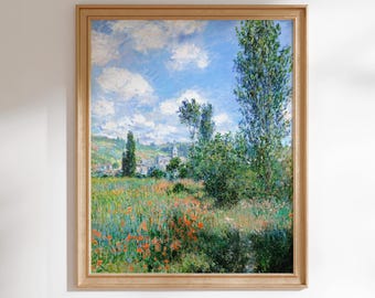 Claude Monet 'View of Vétheuil' Print | French Landscape Fine Art Print | Impressionist Wall Art, Framed or Unframed