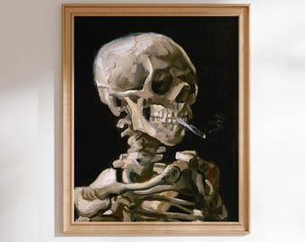 Vincent Van Gogh Druck: Skelett mit Brennender Zigarette (Giclée Kunstdruck eines klassischen Gemäldes) Wandkunst Wohndekor verfügbar gerahmt