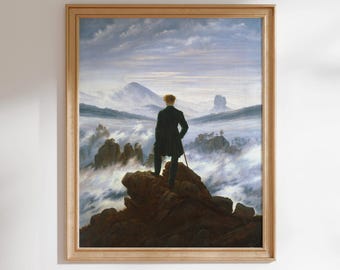 Caspar David Friedrich ‘Wanderer Above the Sea of Fog’ Print | Mountain Landscape Fine Art Print | Vintage Wall Art, Framed or Unframed