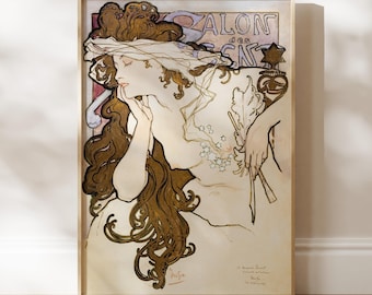 Alphonse Mucha Print: Salon Des Cent (Art Nouveau Giclée Art Print of Vintage Advertisement) Antique Wall Art / Home Decor available framed