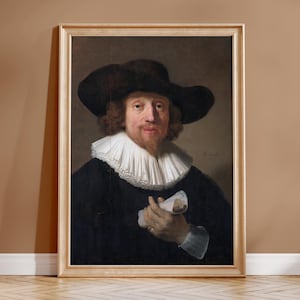 Rembrandt Druck: Mann mit Notenblatt (Giclée-Kunstdruck von Barockgemälde) Antike Wandkunst / Wohndekor mit eingerahmtem Rand erhältlich