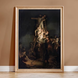 Rembrandt Kunstdruck: Kreuzabnahme (Giclée Kunstdruck einer Barockmalerei) Christus Wandkunst / Wohndekor mit Rahmen erhältlich