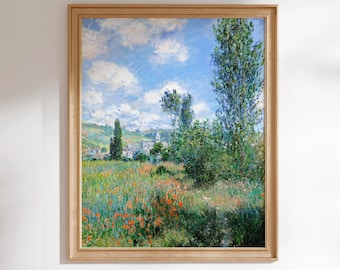 Stampa di Claude Monet: Veduta di Vétheuil (stampa artistica Giclée premium del dipinto "Green Nature") disponibile con cornice.