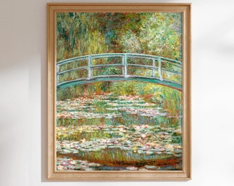 Claude Monet Print: Bridge Over Pond Of Water Lilies (Premium Giclée Art Print of Classic Painting) Wall Art / Home Decor available Framed