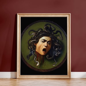 Stampa di Caravaggio: Medusa (stampa artistica Giclée di alta qualità di un dipinto barocco) Arte murale greca antica / Decorazione per la casa con mitologia, disponibile con cornice