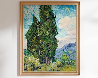 Vincent Van Gogh Print: Cypresses (Premium Giclée Art Print of Classic Green Nature Tree Painting) Wall Art / Home Decor available Framed