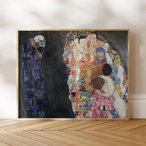 Druk Gustava Klimta: Śmierć i życie (wysokiej jakości druk artystyczny giclée przedstawiający klasyczne malarstwo secesyjne) Dostępna oprawa ścienna/dekoracja wnętrz
