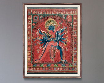Chakrasamvara and Consort Vajravarahi (Traditional Tibetan Thangka Painting / Buddhist Art Print) A4 A3 A2, also available Framed