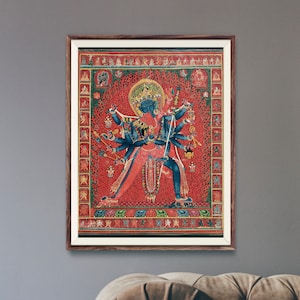 Chakrasamvara and Consort Vajravarahi (Traditional Tibetan Thangka Painting / Buddhist Art Print) A4 A3 A2, also available Framed