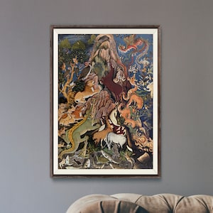 The Wise Crow Addresses the Animals (Traditional Indo Persian Miniature Art by Miskîn) A4 A3 A2 Rare Giclée Print, also available Framed