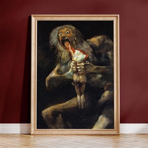 Grabado de Francisco Goya «Saturno devorando a su hijo» / Lámina de arte de terror español / Arte mural gótico vintage, con o sin marco.