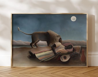 Henri Rousseau ‘Sleeping Gypsy’ Print | Surrealist Fine Art Print | Vintage French Wall Art, Framed or Unframed