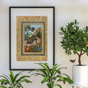 Xá Tahmasp nas montanhas (pintura tradicional persa em miniatura de Farrukh Beg) Impressão artística em giclée de alta resolução, também disponível emoldurada