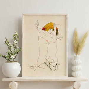 EGON SCHIELE - Two Women Embracing (Hi-Res Giclée Art Print of Classic Expressionist Painting) also available Framed