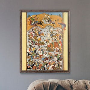 Persian Art: A Battle Scene (Giclée Art Print of Traditional Persian Miniature Painting) Antique Wall Art / Home Decor available Framed