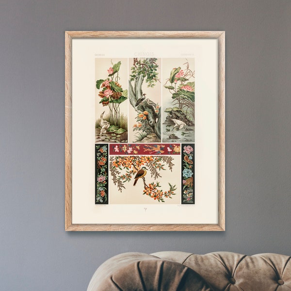 Chinese Pattern Print by Albert Racinet (Giclée Art Print of lithograph from L'ornement Polychrome) Wall Art / Home Decor available Framed