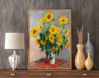 Claude Monet Print: Bouquet Of Sunflowers (Premium Giclée Art Print of Classic Flower Painting) Wall Art / Home Decor available Framed